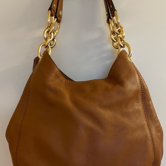 Sold MICHAEL KORS Pebble Leather Fulton Chain Med Shoulder Tote Luggage Brown - Picture 7 of 14